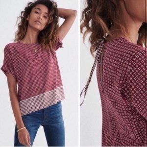 Madewell Red Print Silk Tee w/ Tie Back